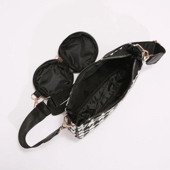 Black & White Houndstooth Convertible Crossbody Bag with Coin Pouch | NEW - Picture 4 of 11